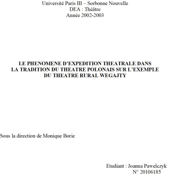 J. Pawelczyk, Le Phénomène d’expédition théâtrale...