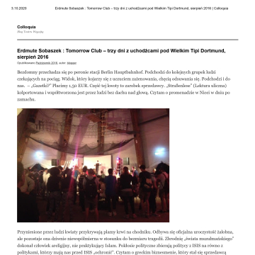 Tomorrow Club - trzy dni z uchodźcami pod Wielkim Tipi Dortmund, sierpień 2016