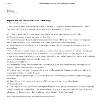 W poszukiwaniu tematu warsztatu maskowego
