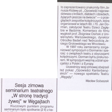 Sesja zimowa seminarium teatralnego "W stronę tradycji żywej" w Węgajtach