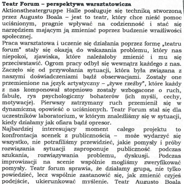 Teatr Forum - perspektywa warsztatowicza