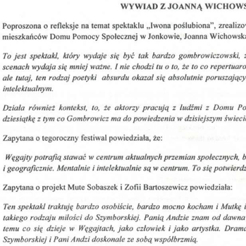Wywiad z Joanną Wichowską