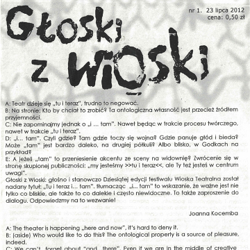 Gazetka Festiwalu "Wioska Teatralna". Głoski z wioski