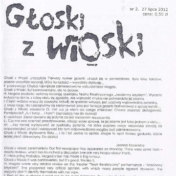 Gazetka Festiwalu "Wioska Teatralna". Głoski z Wioski