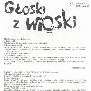 Gazetka Festiwalu "Wioska Teatralna". Głoski z wioski