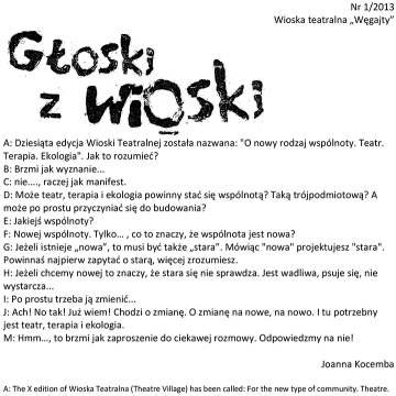 Gazetka Festiwalu "Wioska Teatralna". Głoski z wioski