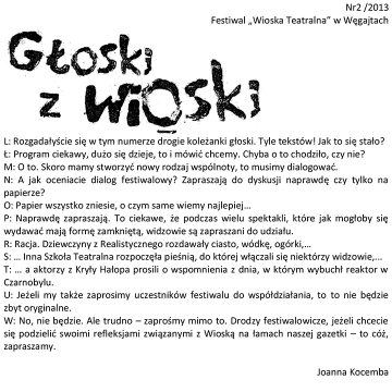 Gazetka Festiwalu "Wioska Teatralna". Głoski z Wioski