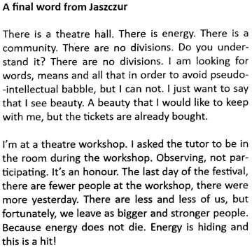 A final word from Jaszczur
