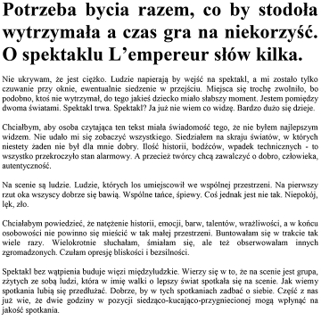 Potrzeba bycia razem, co by stodoła wytrzymała a czas gra na niekorzyść. O spektaklu L’empereur słów kilka