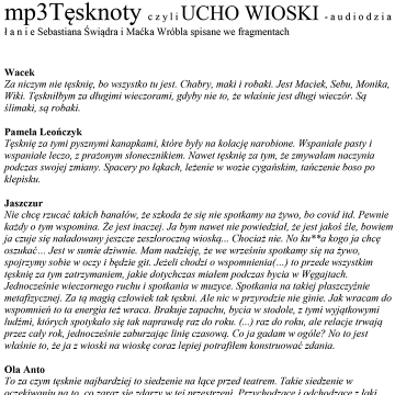 mp3Tęsknoty czyli Ucho Wioski - audiodziałanie Sebastiana Świądra i Maćka Wróbla spisane we fragmentach