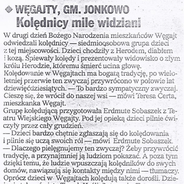Węgajty, Gm. Jonkowo. Kolędnicy mile widziani