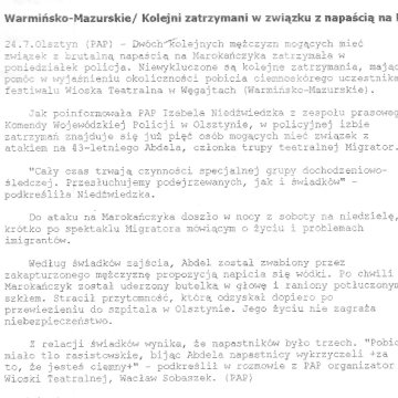 Warmińsko-mazurskie/Kolejni zatrzymani w związku z napaścią na Marokańczyka