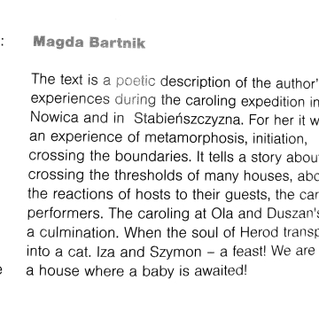 Magda Bartnik ["The text is poetic description..."]