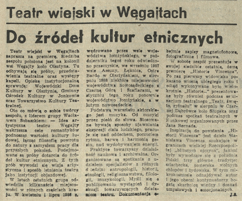 Teatr Wiejski w Węgajtach. Do źródeł kultur etnicznych