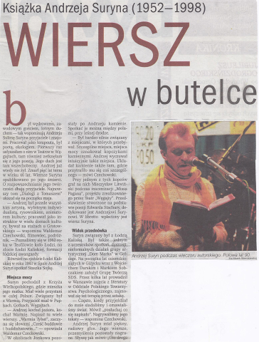 Książka Andrzeja Suryna (1952-1998). Wiersz w butelce