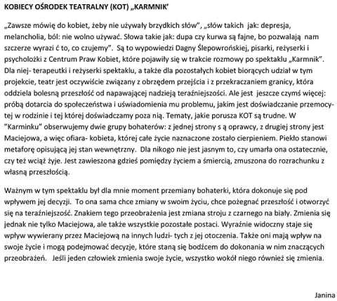 Kobiecy Ośrodek Teatralny (KOT) - "Karmnik"