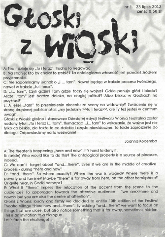 Gazetka Festiwalu "Wioska Teatralna". Głoski z wioski