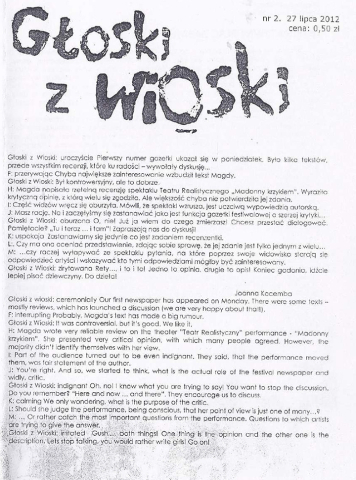Gazetka Festiwalu "Wioska Teatralna". Głoski z Wioski