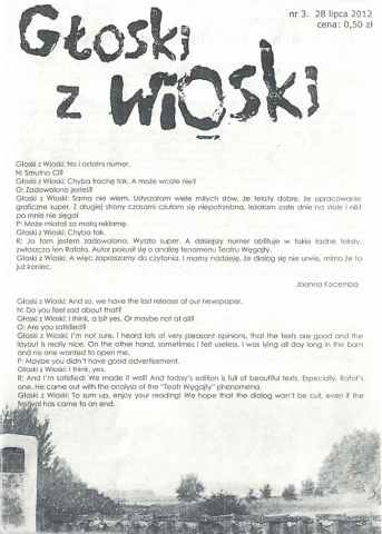 Gazetka Festiwalu "Wioska Teatralna". Głoski z wioski
