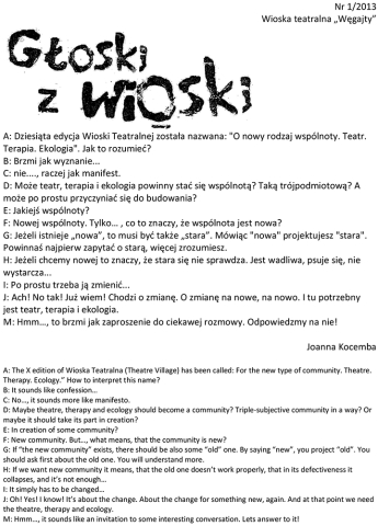 Gazetka Festiwalu "Wioska Teatralna". Głoski z wioski