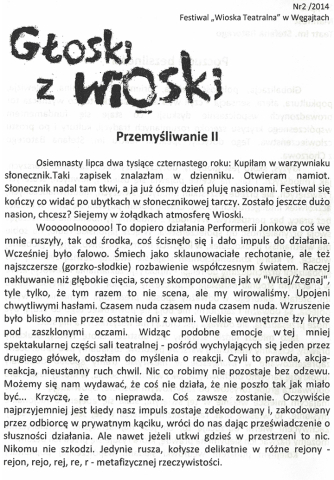 Gazetka Festiwalu "Wioska Teatralna". Głoski z Wioski