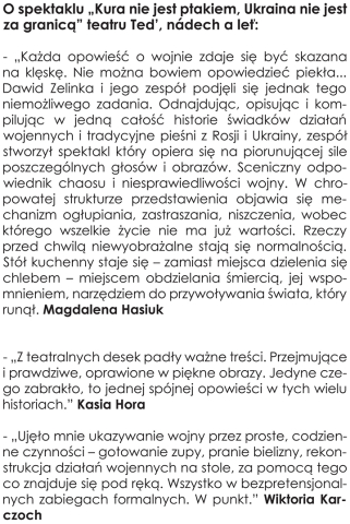 O spektaklu "Kura nie jest ptakiem, Ukraina nie jest zagranicą"...