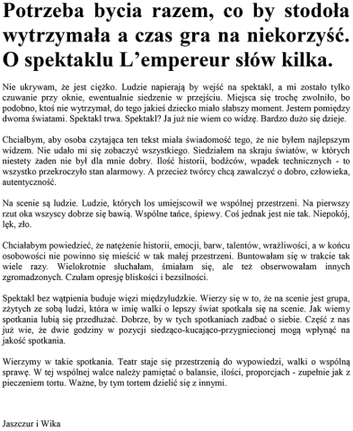 Potrzeba bycia razem, co by stodoła wytrzymała a czas gra na niekorzyść. O spektaklu L’empereur słów kilka