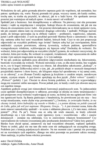 Troska, czyli wolność (szkic opisu wrażeń ze spektaklu)