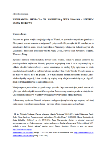 Warszawska migracja na warmińską wieś 1980-2014 - studium gminy Jonkowo