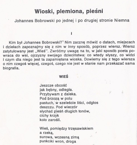 Wioski, plemiona, pieśni. Johannes Bobrowski po jednej i po drugiej stronie Niemna