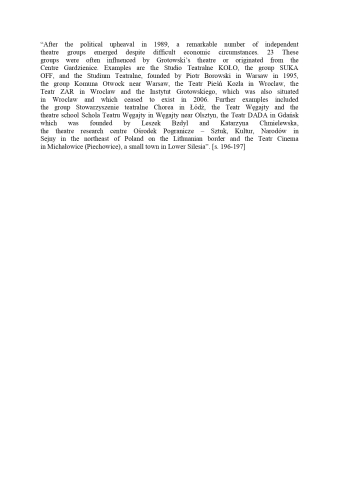 Independent Theatre in the Post-Socialist Countries of Eastern Europe