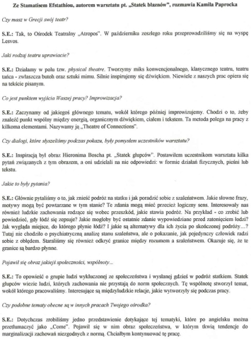 Ze Stamatisem Efstatiou, autorem warsztatu pt. "Statek błaznów"...