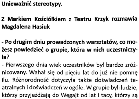 Unieważnić stereotypy. Z Markiem Kościółkiem z Teatru Krzyk rozmawia Magdalena Hasiuk