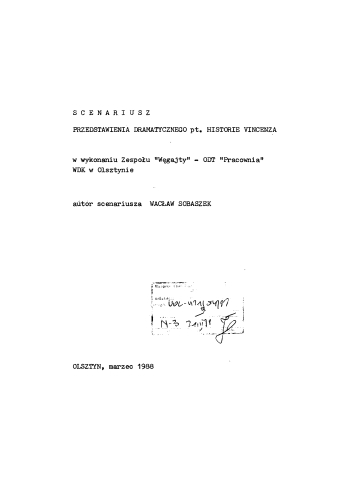 Scenariusz przedstawienia "Historie Vincenza"