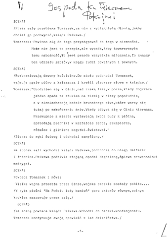 Scenariusz przedstawienia "Gospoda ku Wiecznemu Pokojowi"