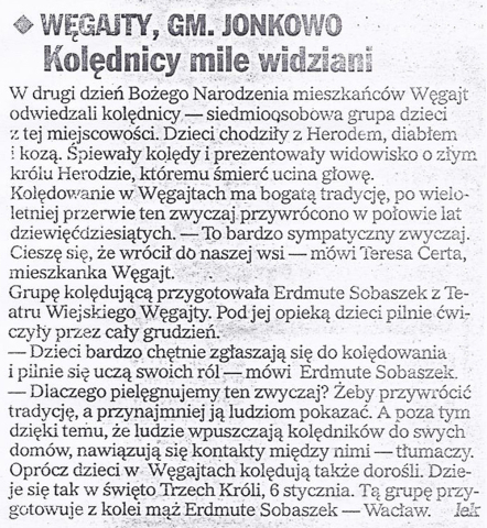 Węgajty, Gm. Jonkowo. Kolędnicy mile widziani