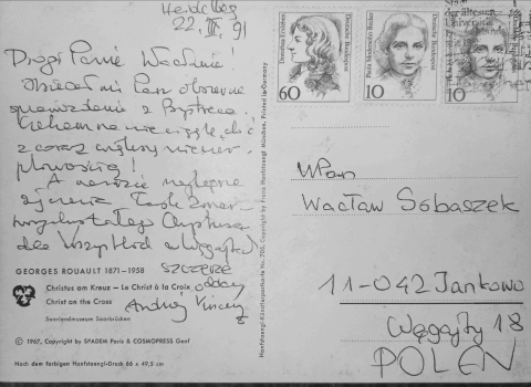 [Drogi Panie Wacławie...] Kartka od Andrzeja Vincenza