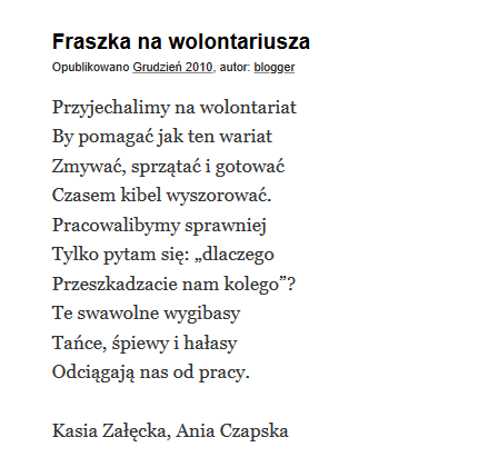 Fraszka na wolontariusza