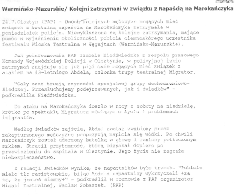Warmińsko-mazurskie/Kolejni zatrzymani w związku z napaścią na Marokańczyka