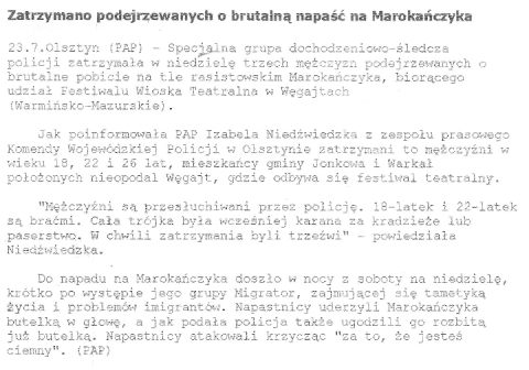 Zatrzymano podejrzanych o brutalną napaść na Marokańczyka