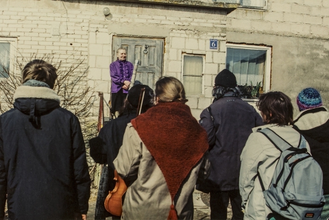 Meeting with the hostesses on the doorstep
