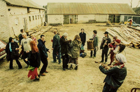 Dancing with the hosts in the yard