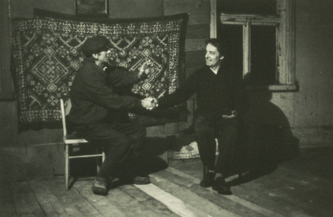 Shaking hands with the host