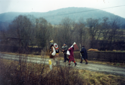 Kolędnicy w drodze (tyłem)