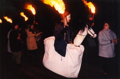 Prince Szemel with spectators in a scene from Shrovetide