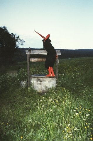 Scene with a stork from the play "The Ghostly Shroud" open-air show