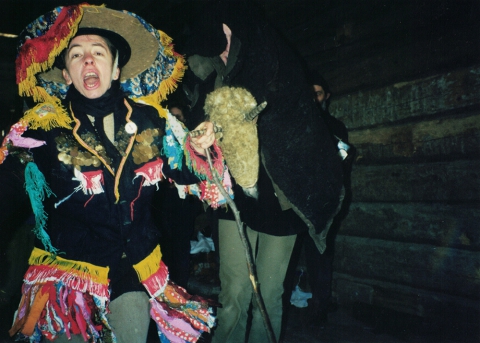 Nela Brzezińska (Marijka Łubjancewa) with a goat - rehearsal of carol singing