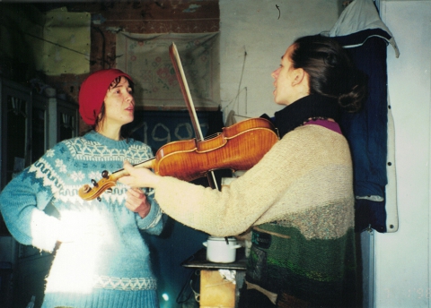 Members of the Węgajty Theatre during a musical rehearsal