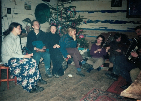 Music-making of carol singers in the Lemko style hut formerly inhabited by Jan Szymczyk