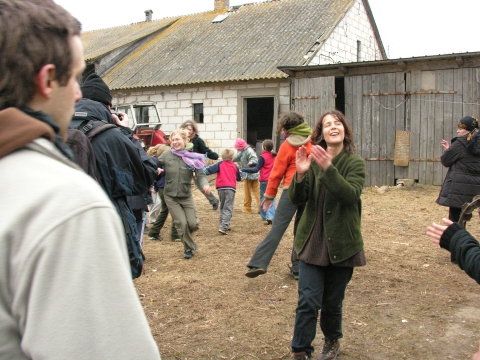 Easter carolling - dancing in the yard